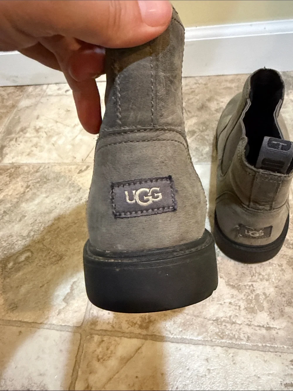 Men's UGG Bolden Gray Leather Pull On Chelsea Boots